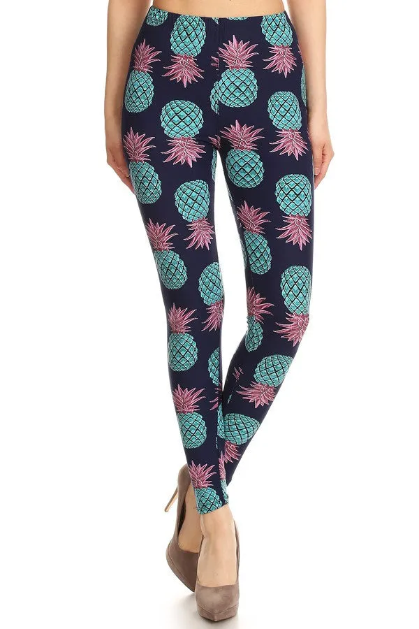 Teal Pineapple Print Leggings