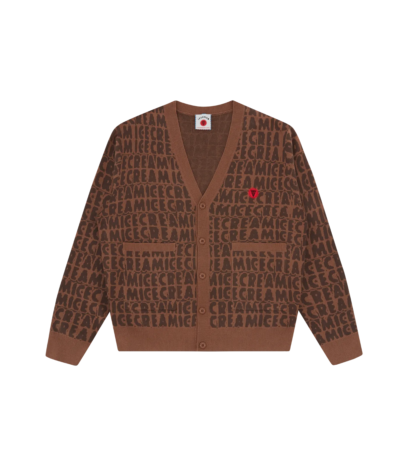 TEXT PRINT CARDIGAN - BROWN