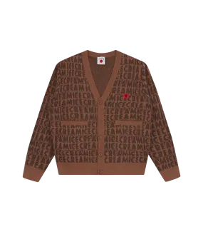 TEXT PRINT CARDIGAN - BROWN