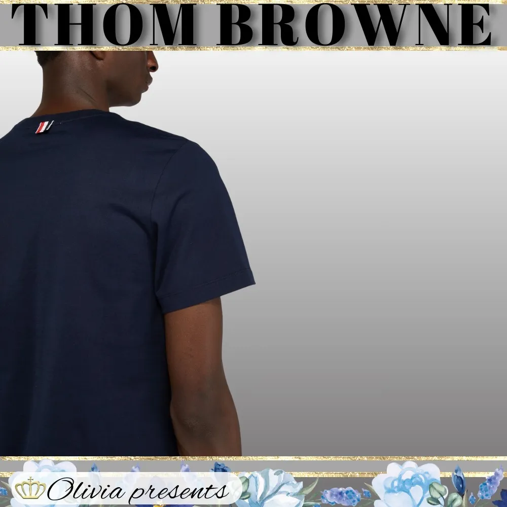 THOM BROWNE  |Crew Neck Pullovers Plain Cotton Short Sleeves Logo