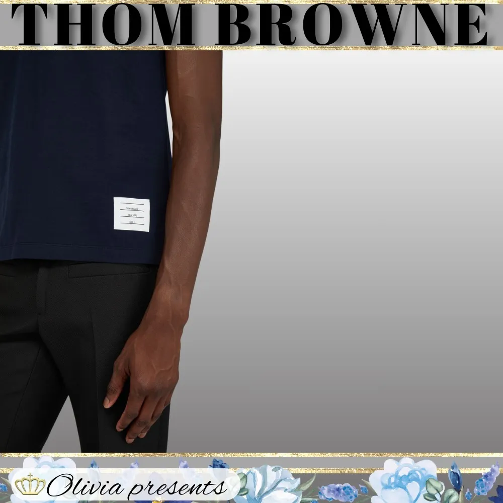 THOM BROWNE  |Crew Neck Pullovers Plain Cotton Short Sleeves Logo