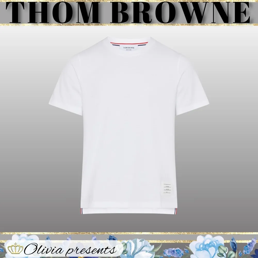 THOM BROWNE  |Crew Neck Pullovers Plain Cotton Short Sleeves Logo