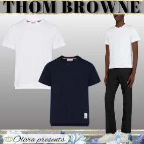 THOM BROWNE  |Crew Neck Pullovers Plain Cotton Short Sleeves Logo