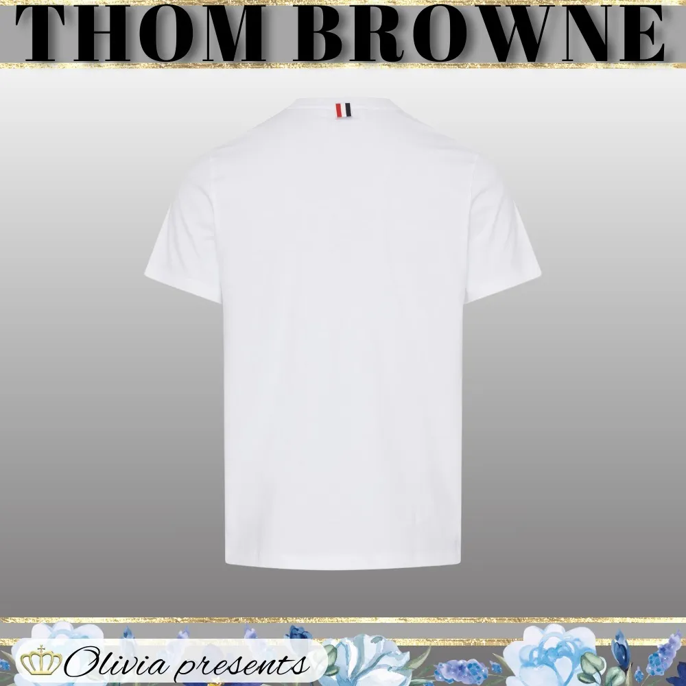 THOM BROWNE  |Crew Neck Pullovers Plain Cotton Short Sleeves Logo