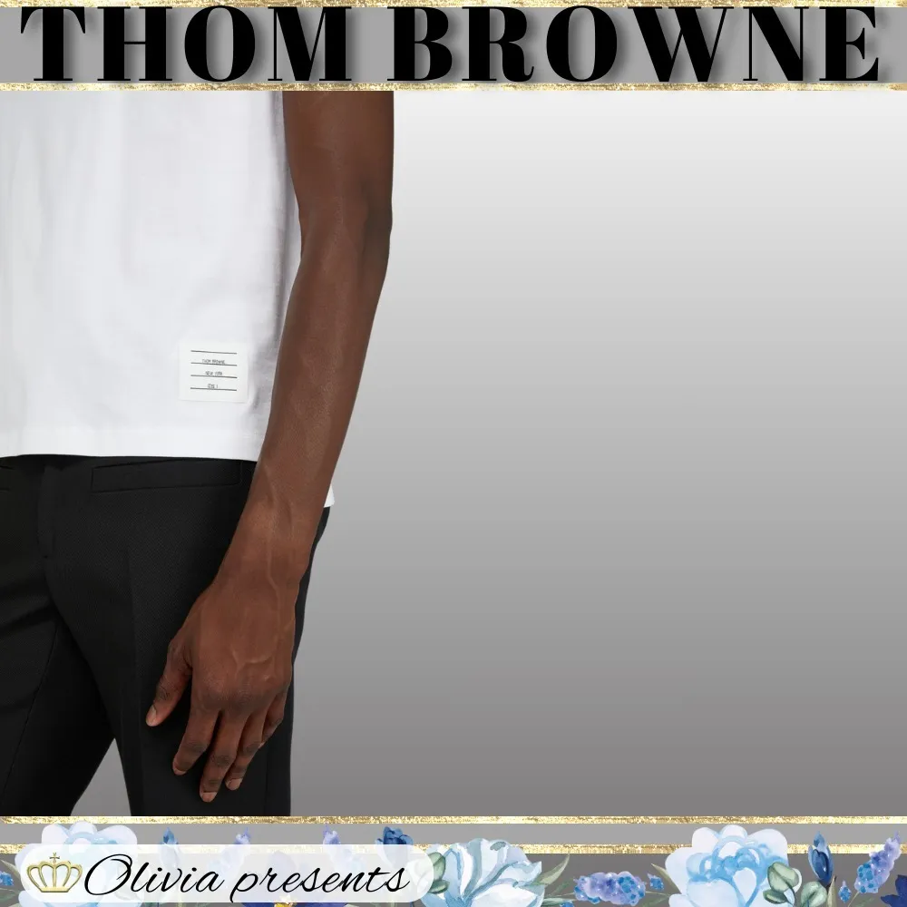 THOM BROWNE  |Crew Neck Pullovers Plain Cotton Short Sleeves Logo