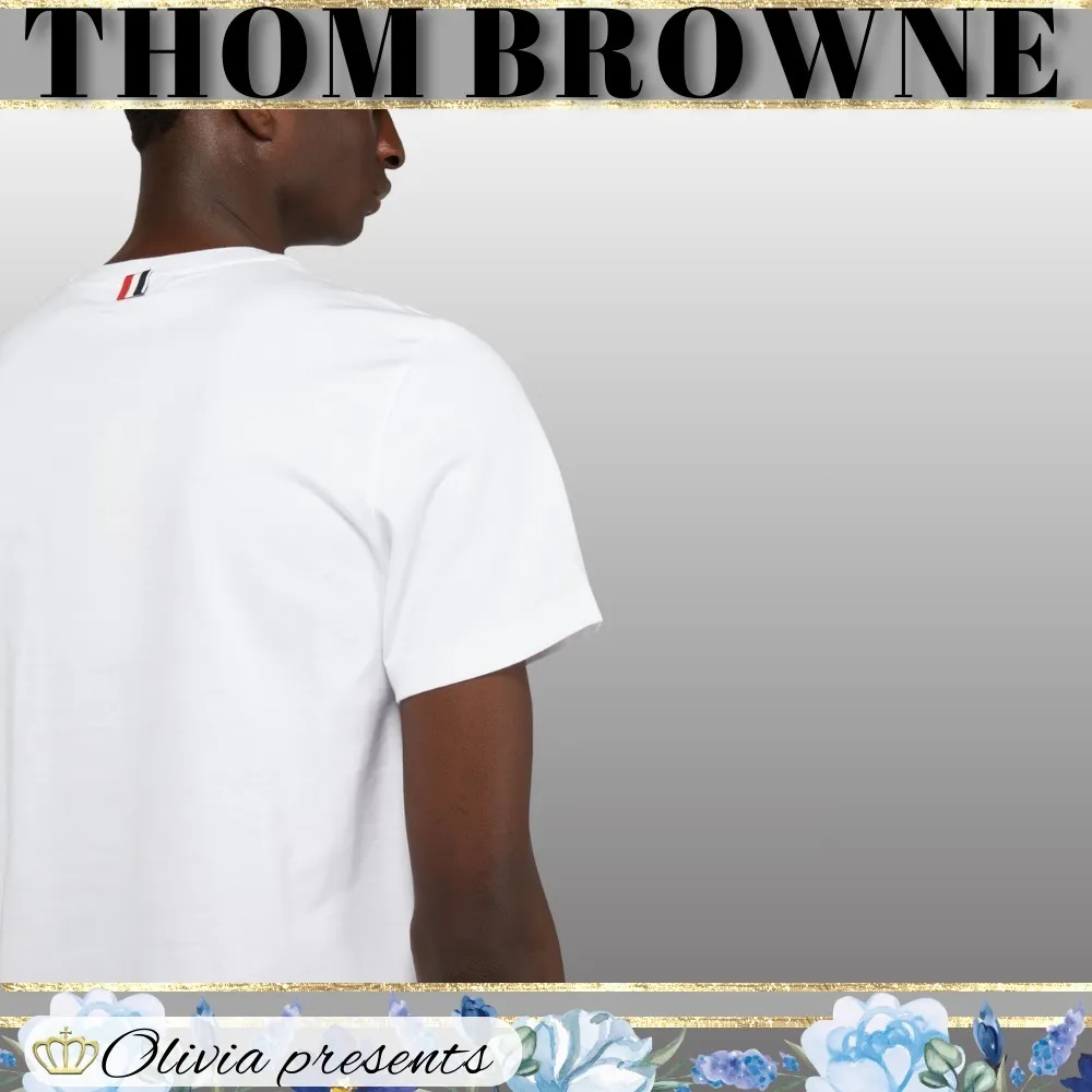 THOM BROWNE  |Crew Neck Pullovers Plain Cotton Short Sleeves Logo