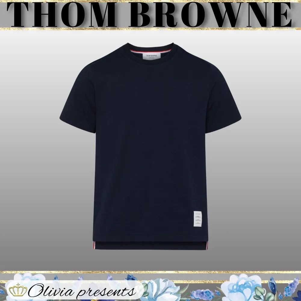 THOM BROWNE  |Crew Neck Pullovers Plain Cotton Short Sleeves Logo