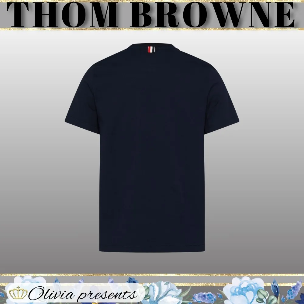 THOM BROWNE  |Crew Neck Pullovers Plain Cotton Short Sleeves Logo