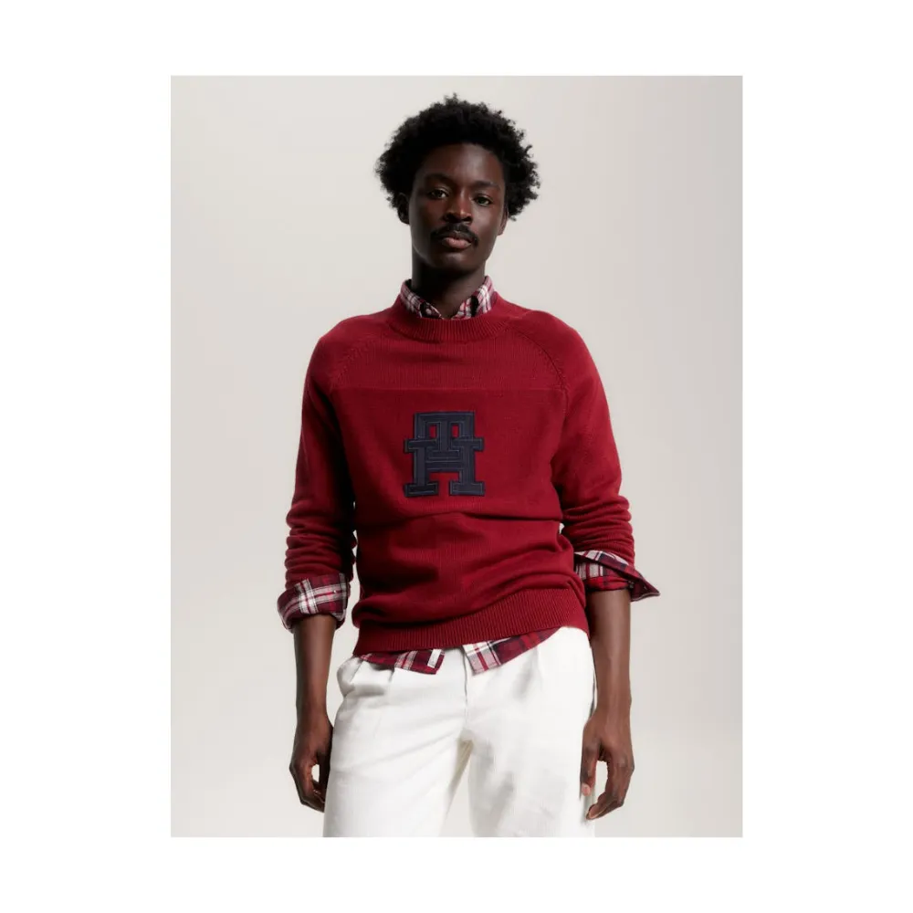 Tommy Hilfiger Mw33085 Msw Monogram Crew Neck Burgandy