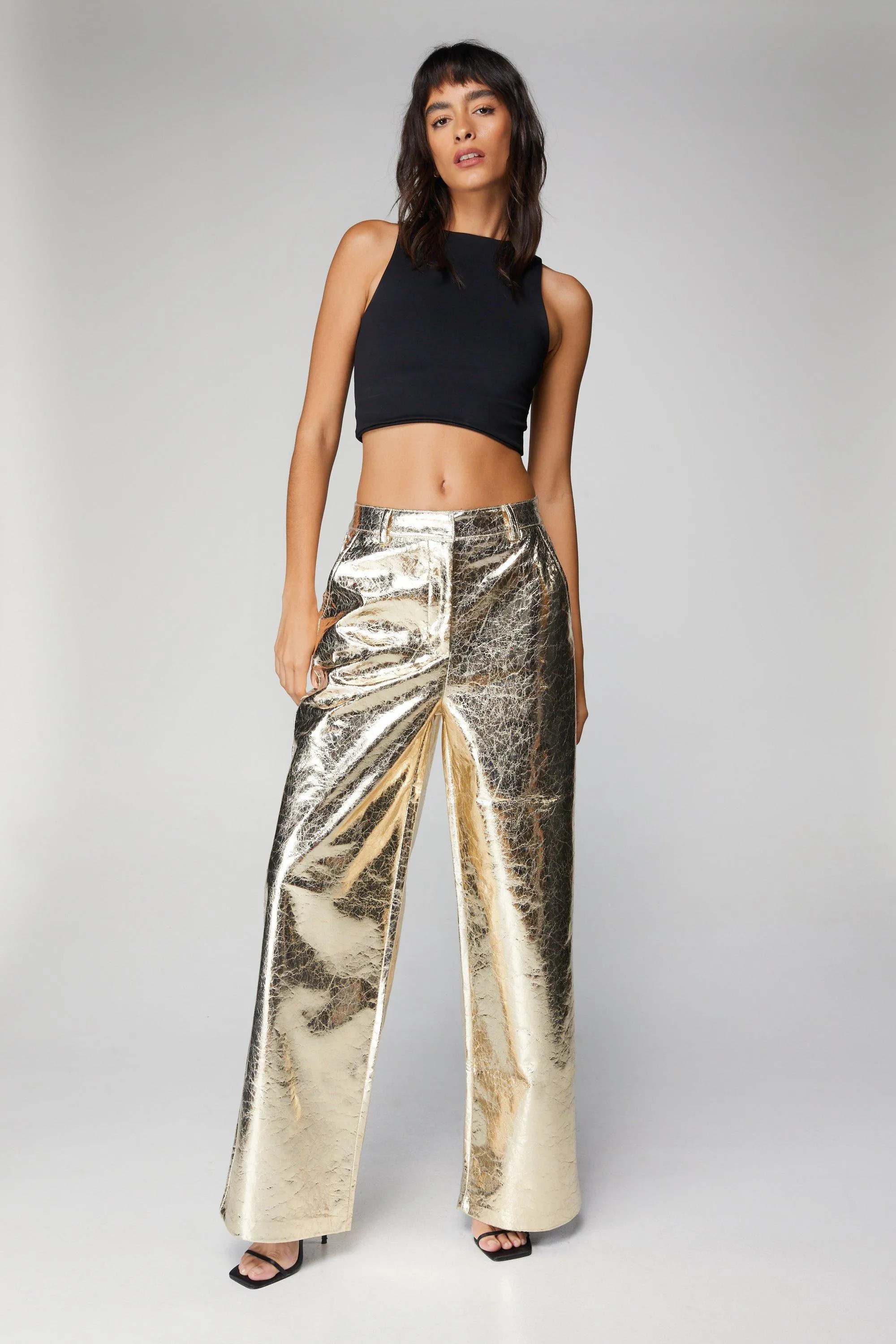 Trousers | Metallic Crackle Wide Leg Trousers | NastyGal