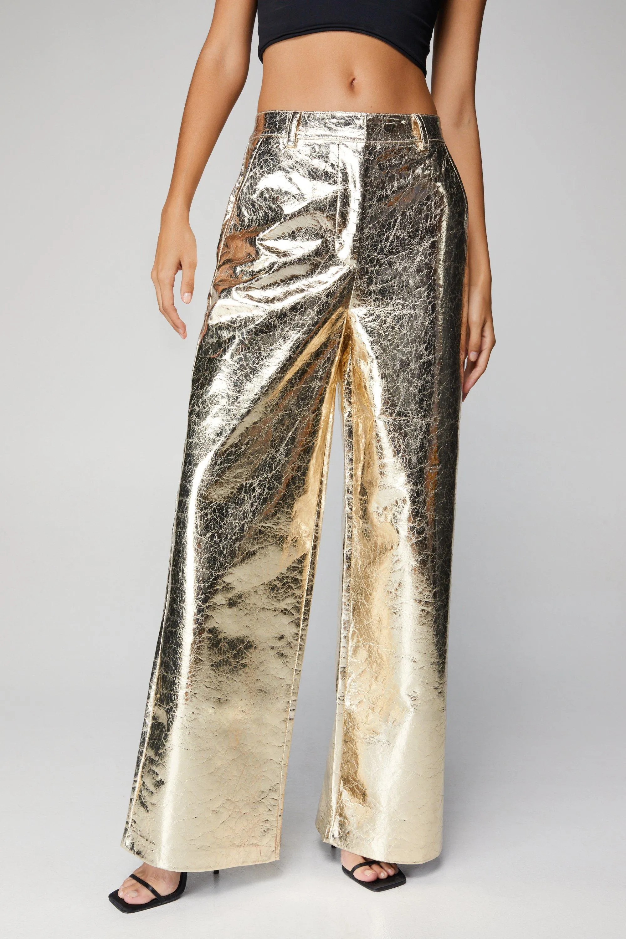 Trousers | Metallic Crackle Wide Leg Trousers | NastyGal