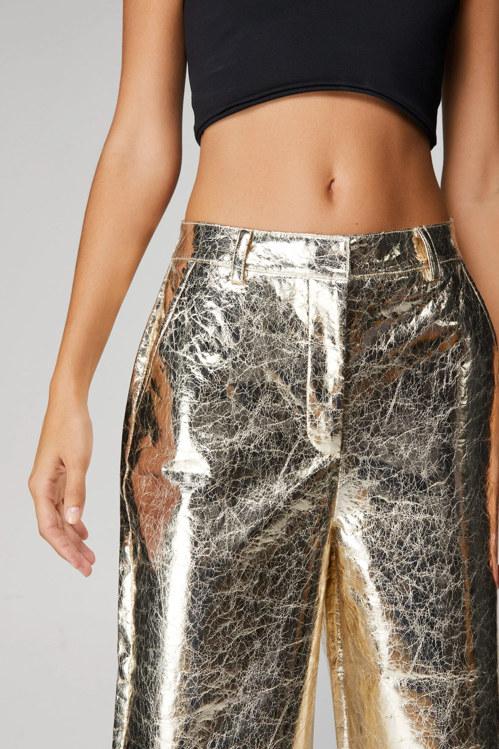 Trousers | Metallic Crackle Wide Leg Trousers | NastyGal