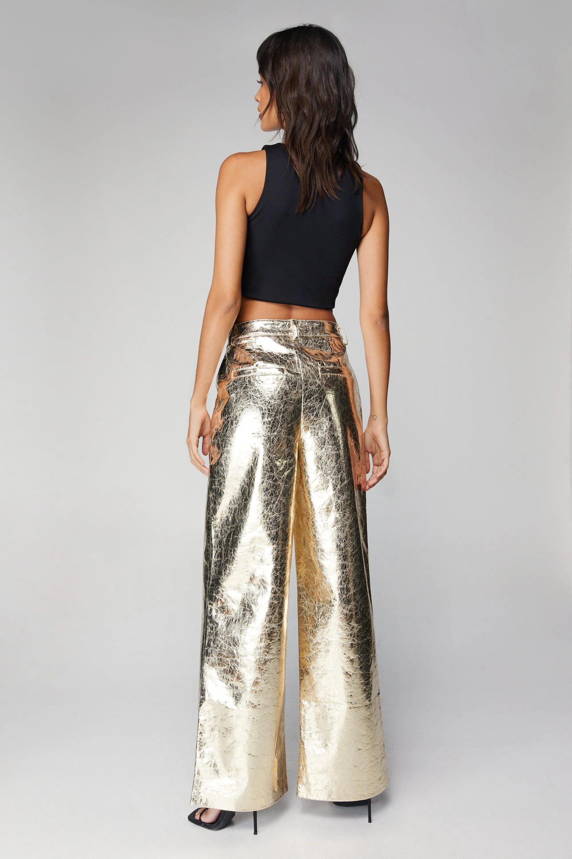 Trousers | Metallic Crackle Wide Leg Trousers | NastyGal