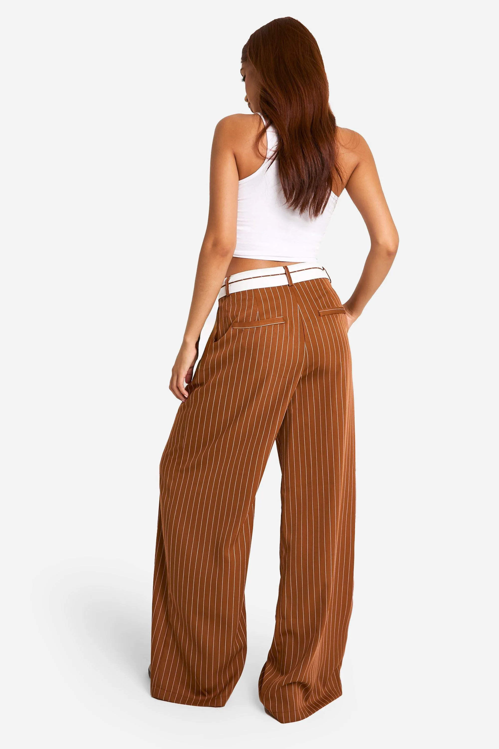 Trousers | Reverse Waistband Tailored Wide Leg Trousers | boohoo