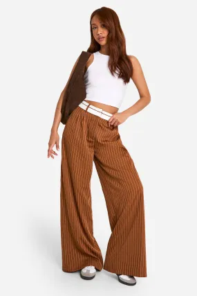 Trousers | Reverse Waistband Tailored Wide Leg Trousers | boohoo