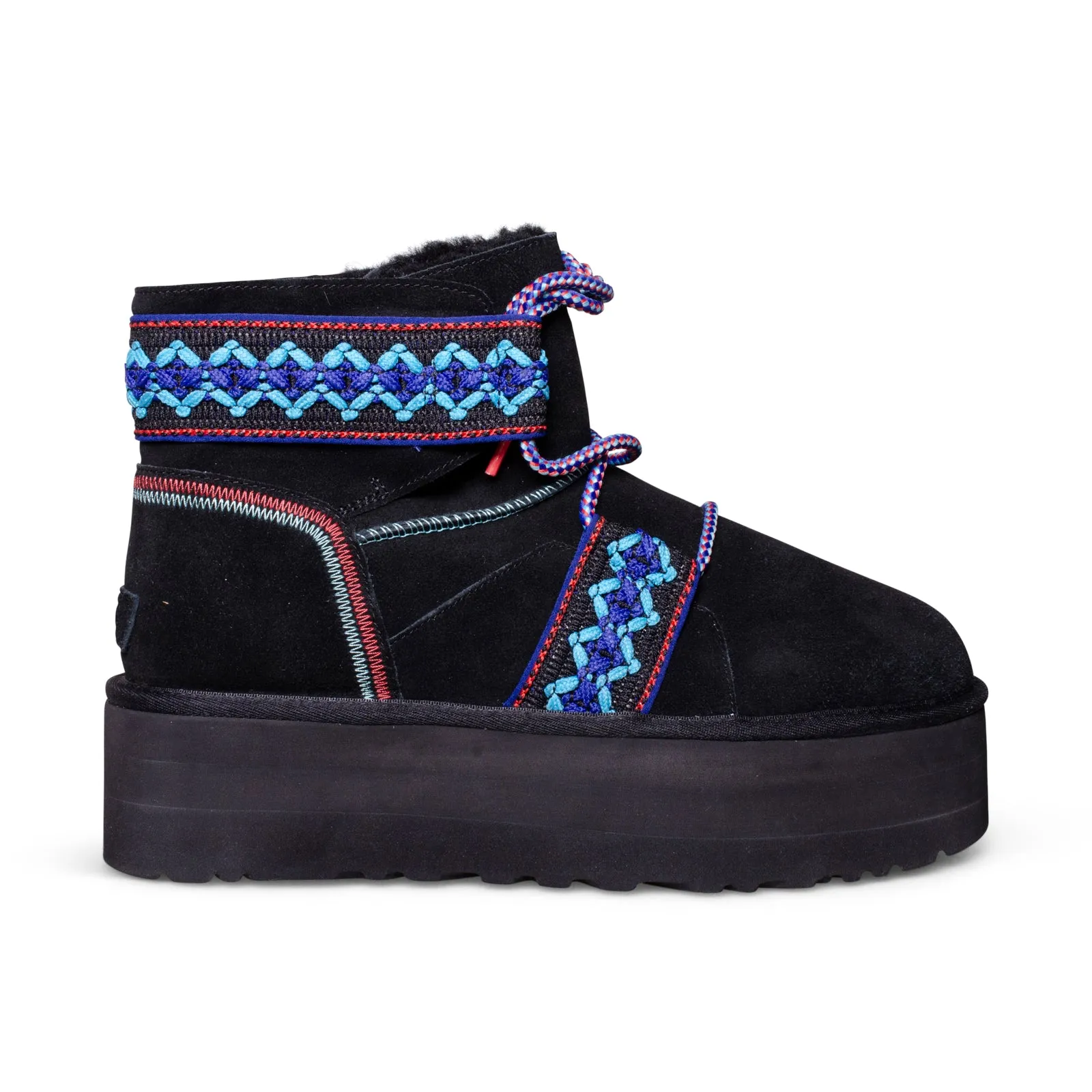 UGG Classic Mini II Braid Platform Black Boots - Women's