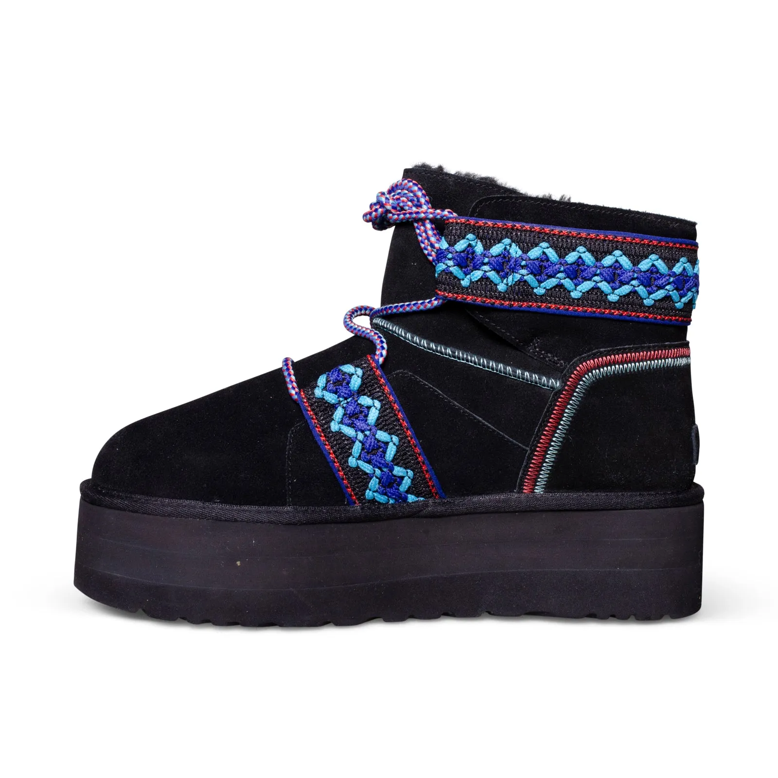 UGG Classic Mini II Braid Platform Black Boots - Women's