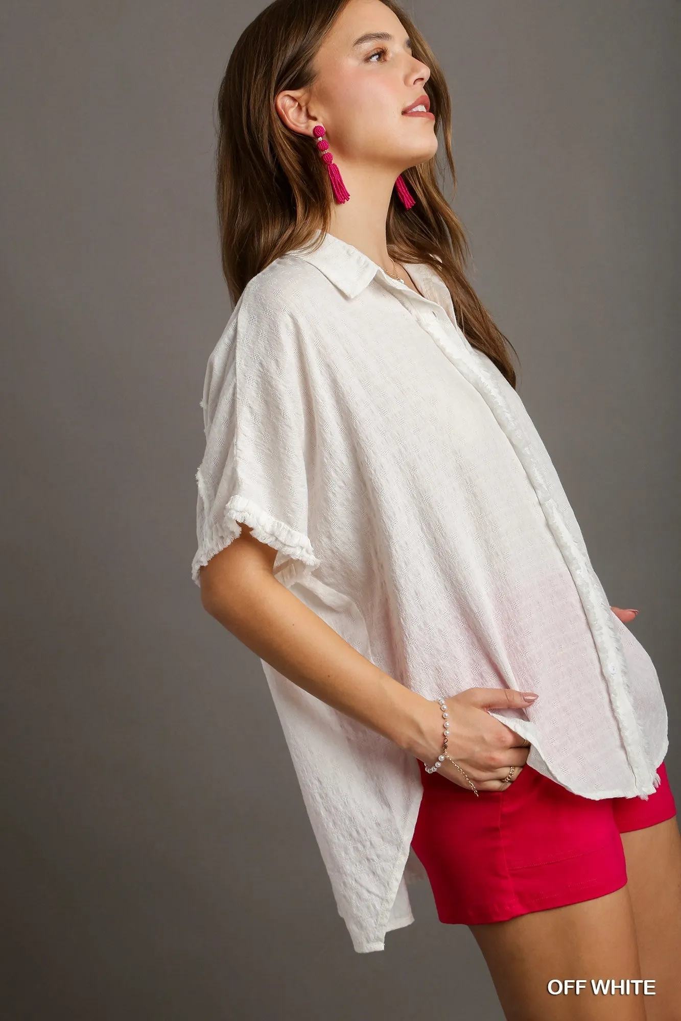 Umgee Textured Cotton Top in Off White