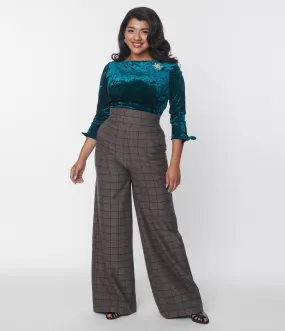 Unique Vintage 1940s Charcoal Windowpane High Waist Pants