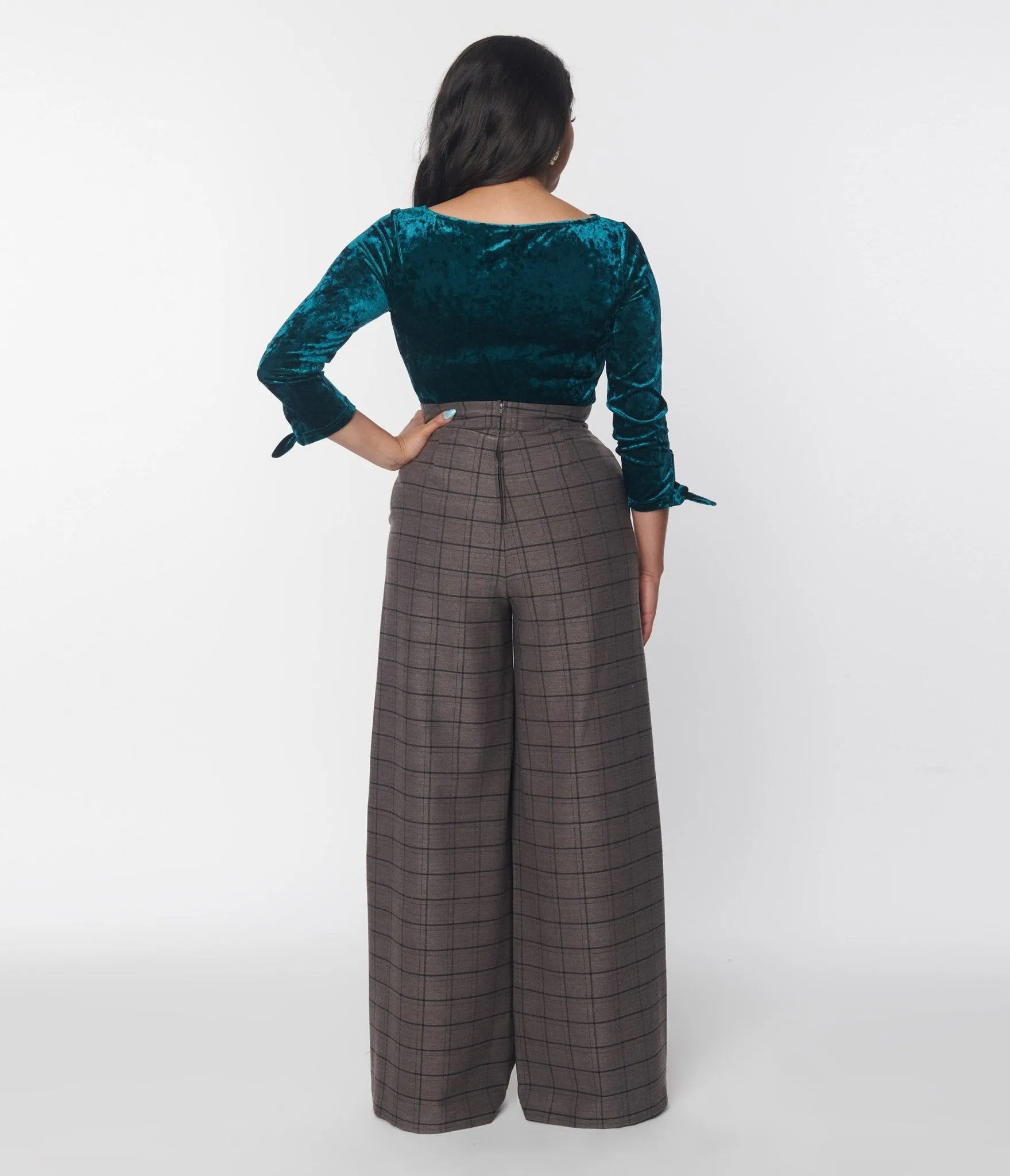 Unique Vintage 1940s Charcoal Windowpane High Waist Pants