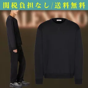 VALENTINO  |Crew Neck Pullovers Nylon Studded Long Sleeves Plain Cotton