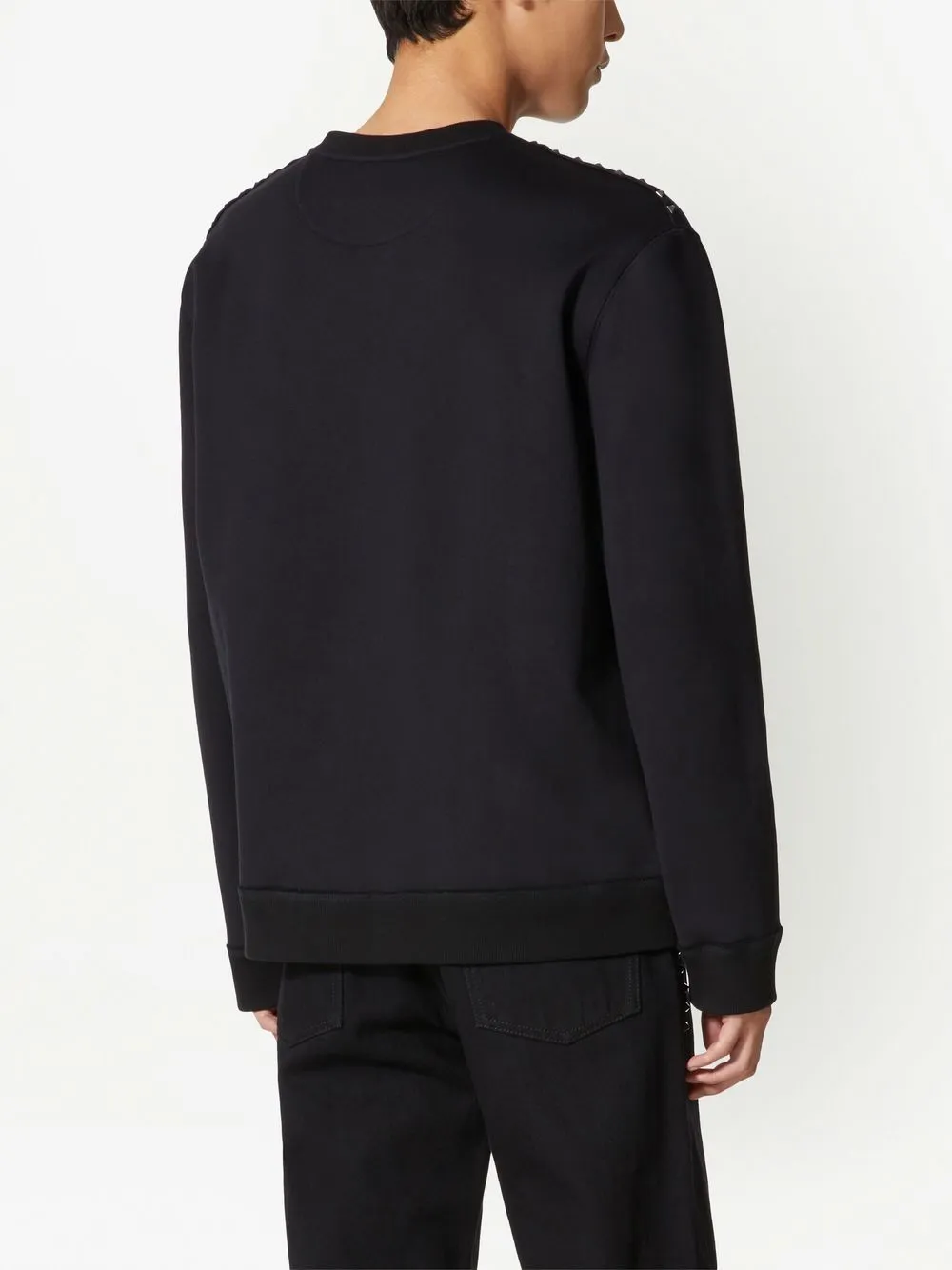 VALENTINO  |Crew Neck Pullovers Nylon Studded Long Sleeves Plain Cotton