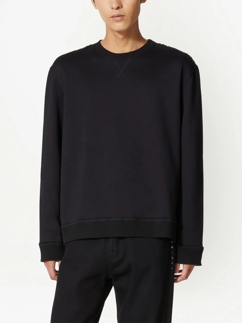 VALENTINO  |Crew Neck Pullovers Nylon Studded Long Sleeves Plain Cotton