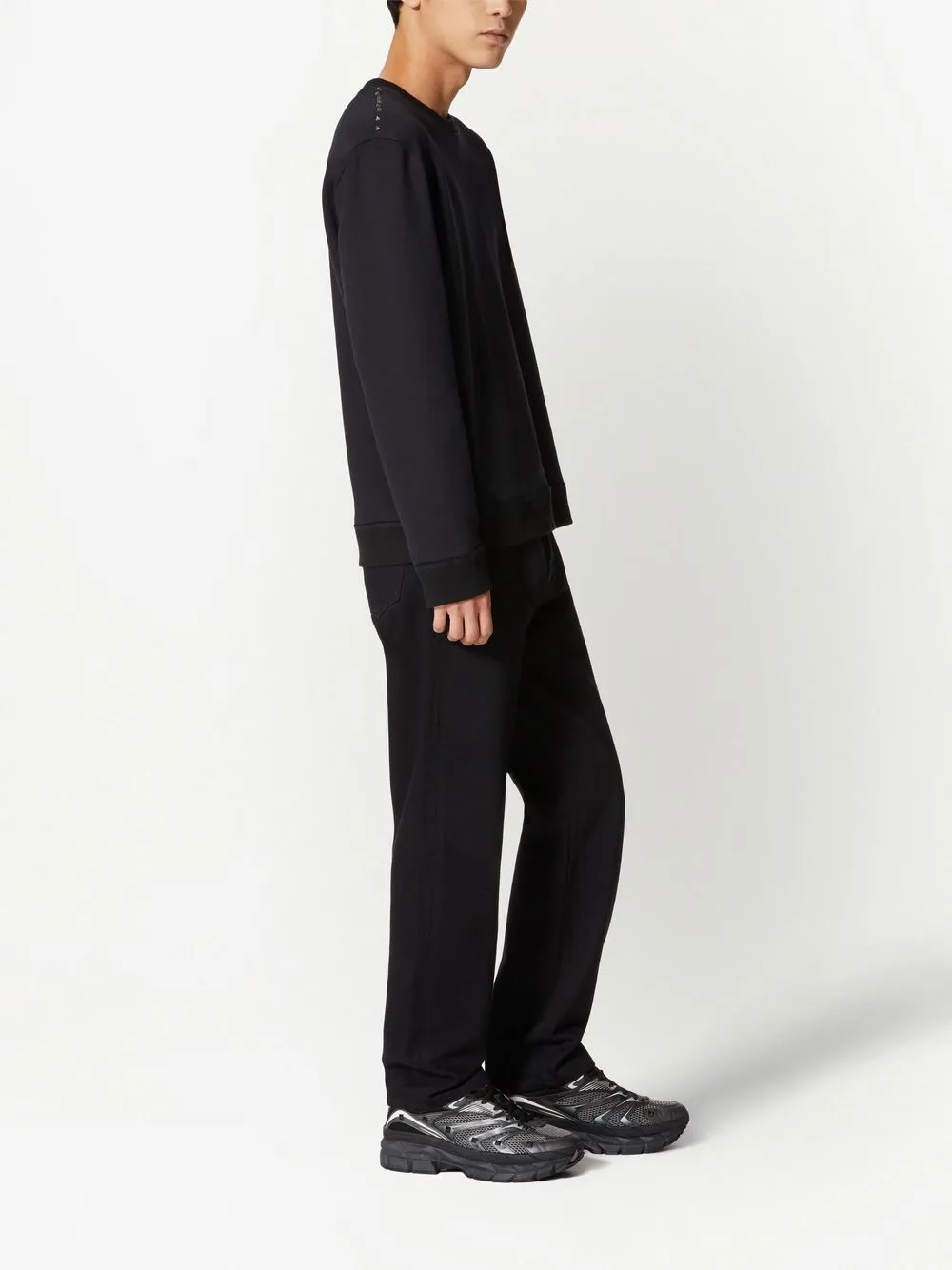 VALENTINO  |Crew Neck Pullovers Nylon Studded Long Sleeves Plain Cotton