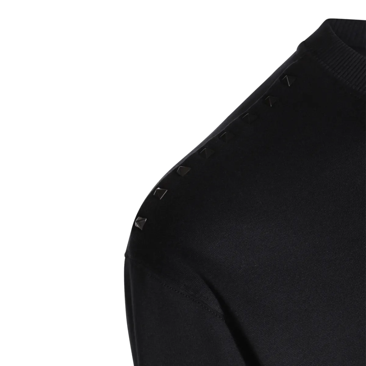 VALENTINO  |Crew Neck Pullovers Nylon Studded Long Sleeves Plain Cotton