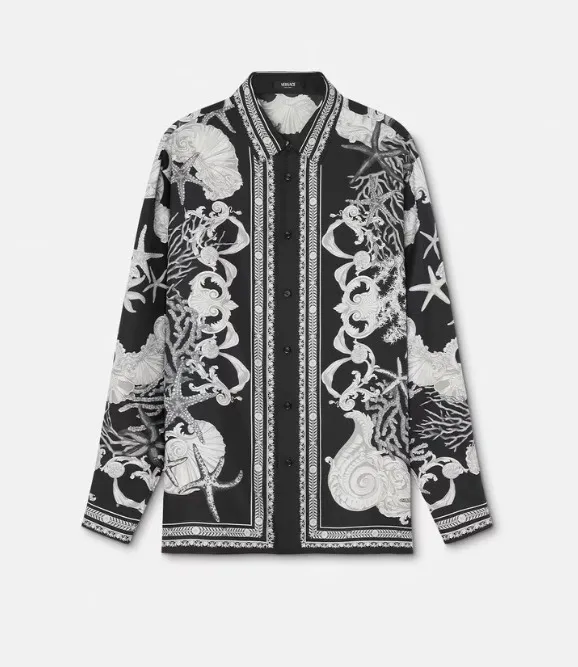 VERSACE  |Flower Patterns Silk Long Sleeves Logo Luxury Shirts