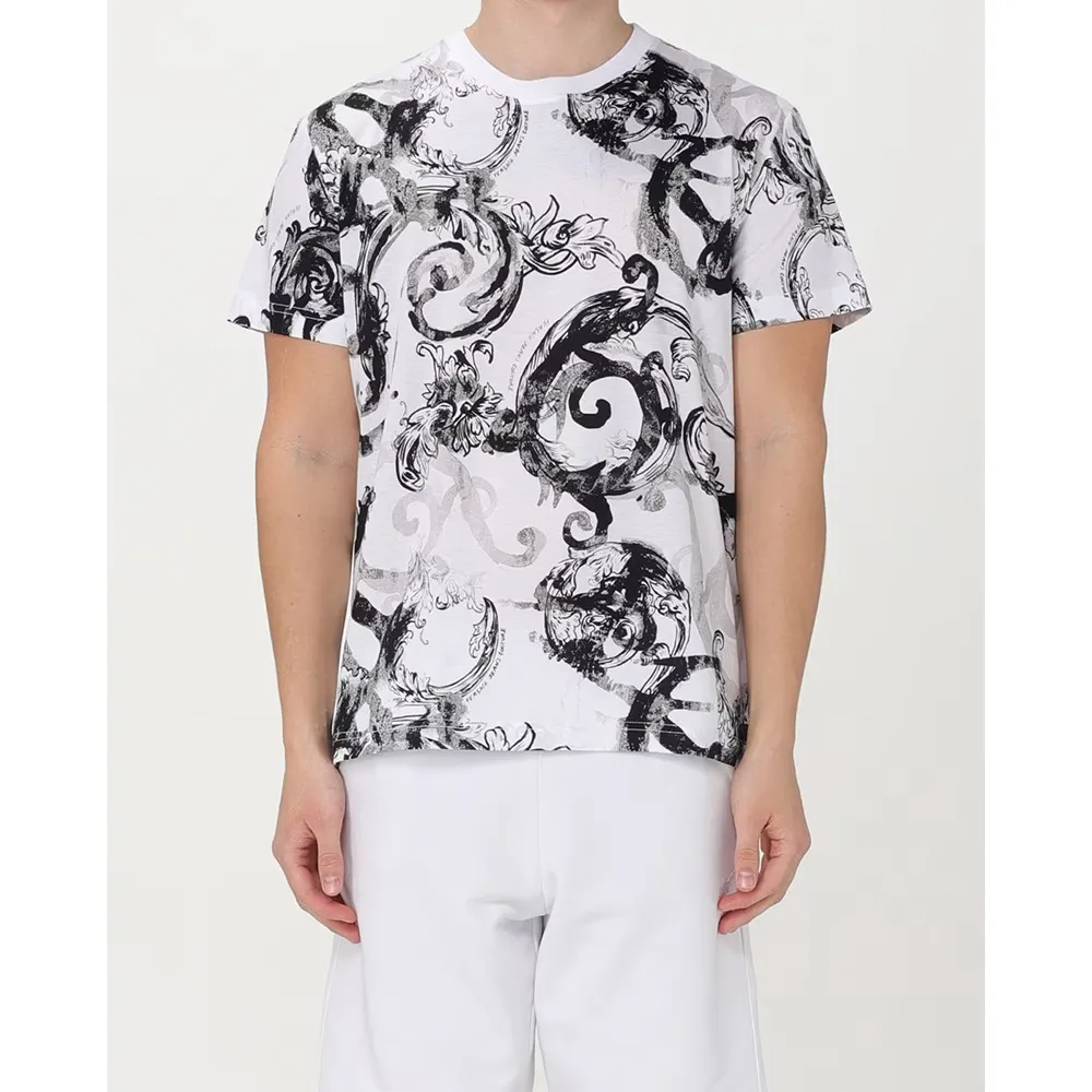 VERSACE JEANS  |Crew Neck Cotton Short Sleeves Logo Crew Neck T-Shirts