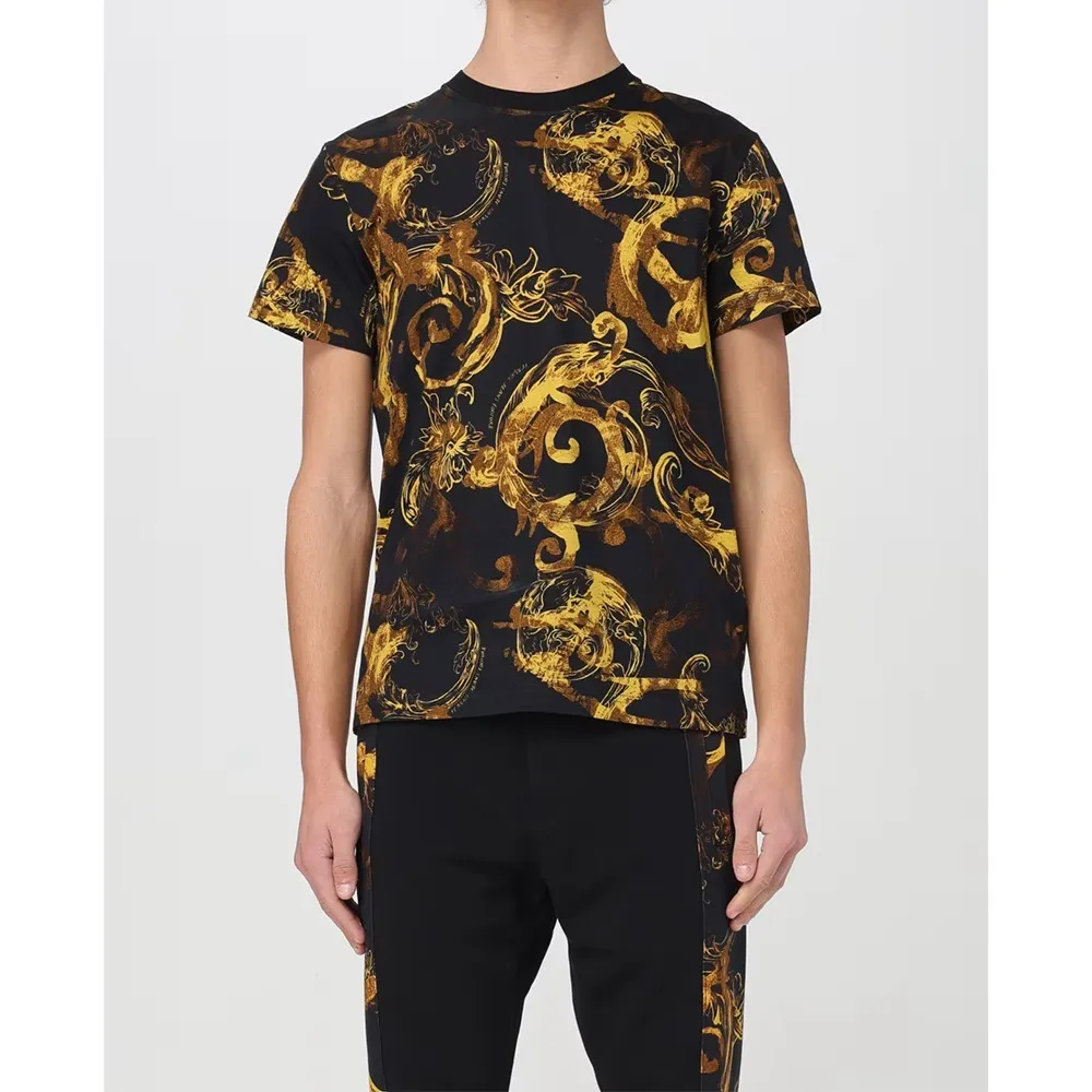 VERSACE JEANS  |Crew Neck Cotton Short Sleeves Logo Crew Neck T-Shirts