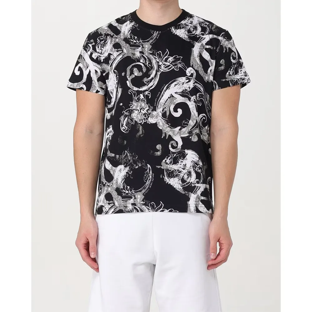 VERSACE JEANS  |Crew Neck Cotton Short Sleeves Logo Crew Neck T-Shirts