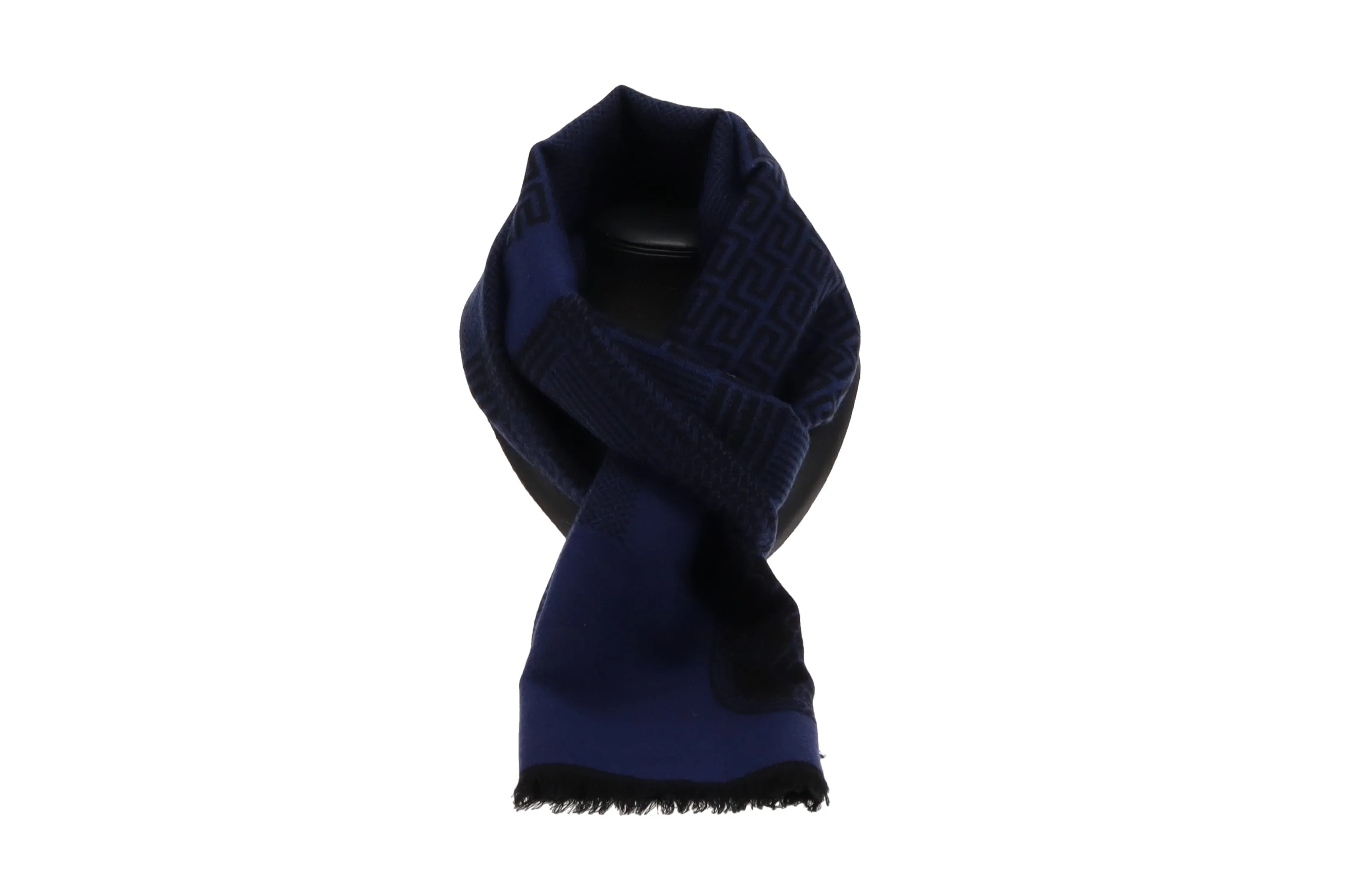 Versace Navy 100% Wool Logo Scarf