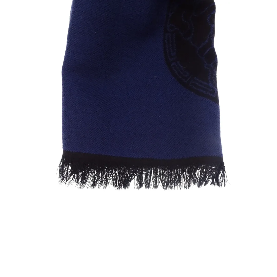 Versace Navy 100% Wool Logo Scarf