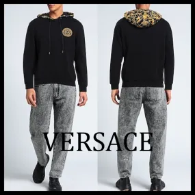 VERSACE  |Unisex Street Style Long Sleeves Plain Cotton Logo Luxury