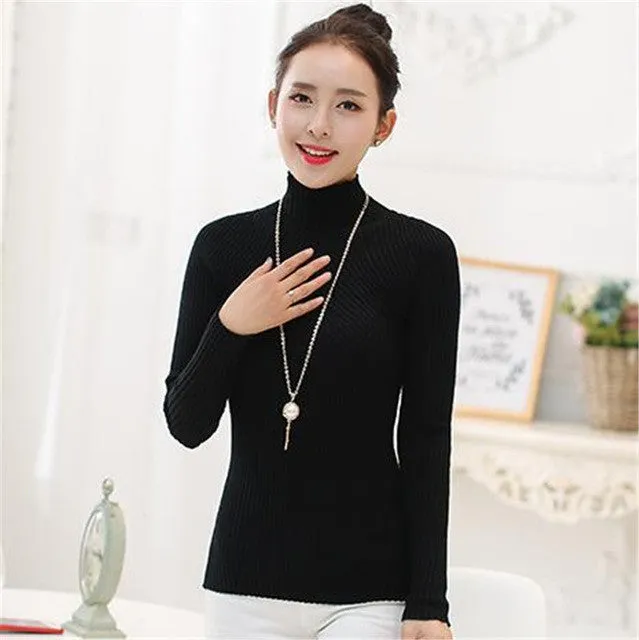 Women Sweaters Plus Size 8 Colors Computer Knitted Long Sleeve Casual Regular Tuttleneck Wool Pullovers SM6