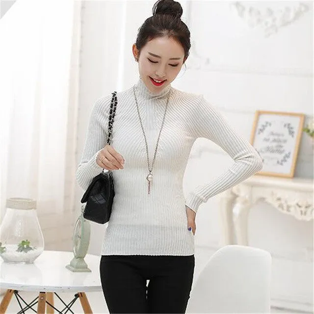 Women Sweaters Plus Size 8 Colors Computer Knitted Long Sleeve Casual Regular Tuttleneck Wool Pullovers SM6