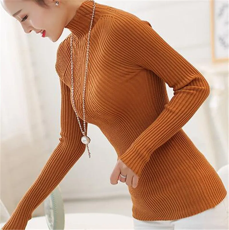 Women Sweaters Plus Size 8 Colors Computer Knitted Long Sleeve Casual Regular Tuttleneck Wool Pullovers SM6