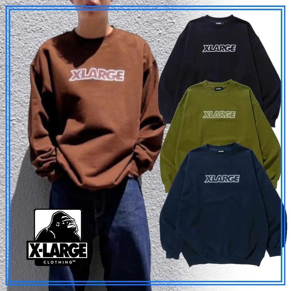 X-Large  |Pullovers Unisex Sweat Street Style Long Sleeves Plain