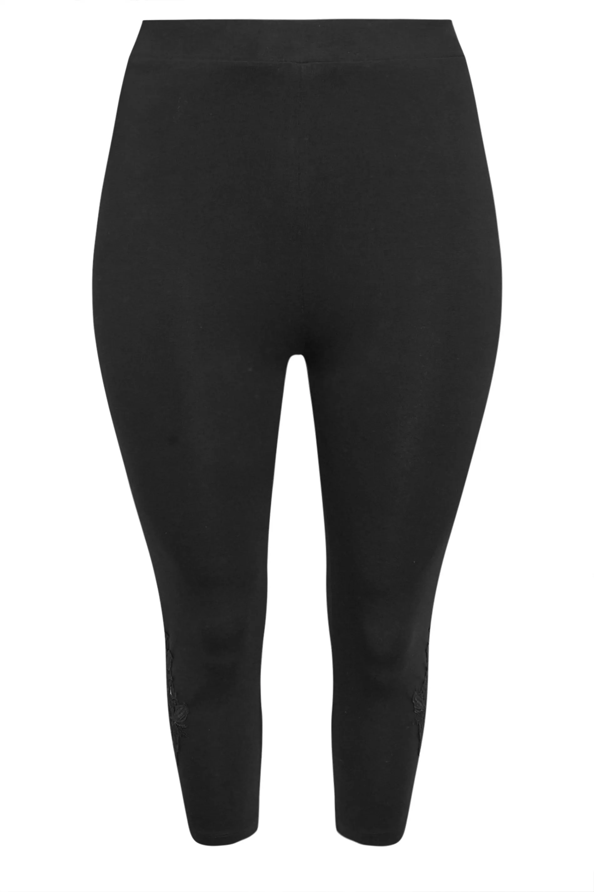 YOURS Curve Black Lace Stretch Cropped Leggings