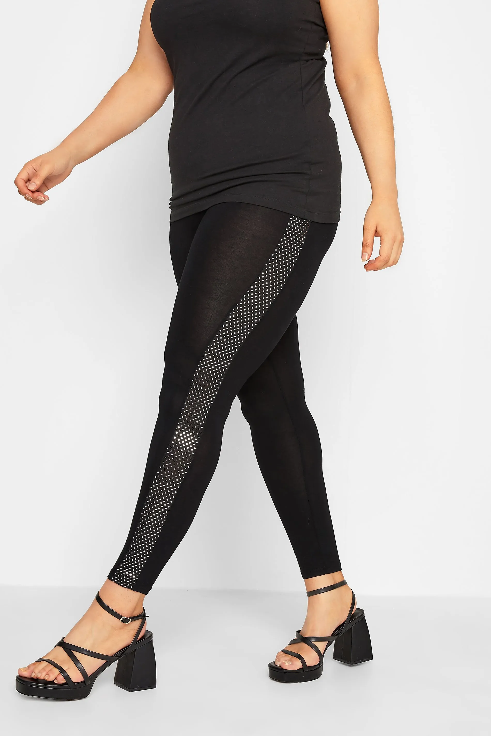 YOURS Curve Black Sequin Side Stretch Leggings