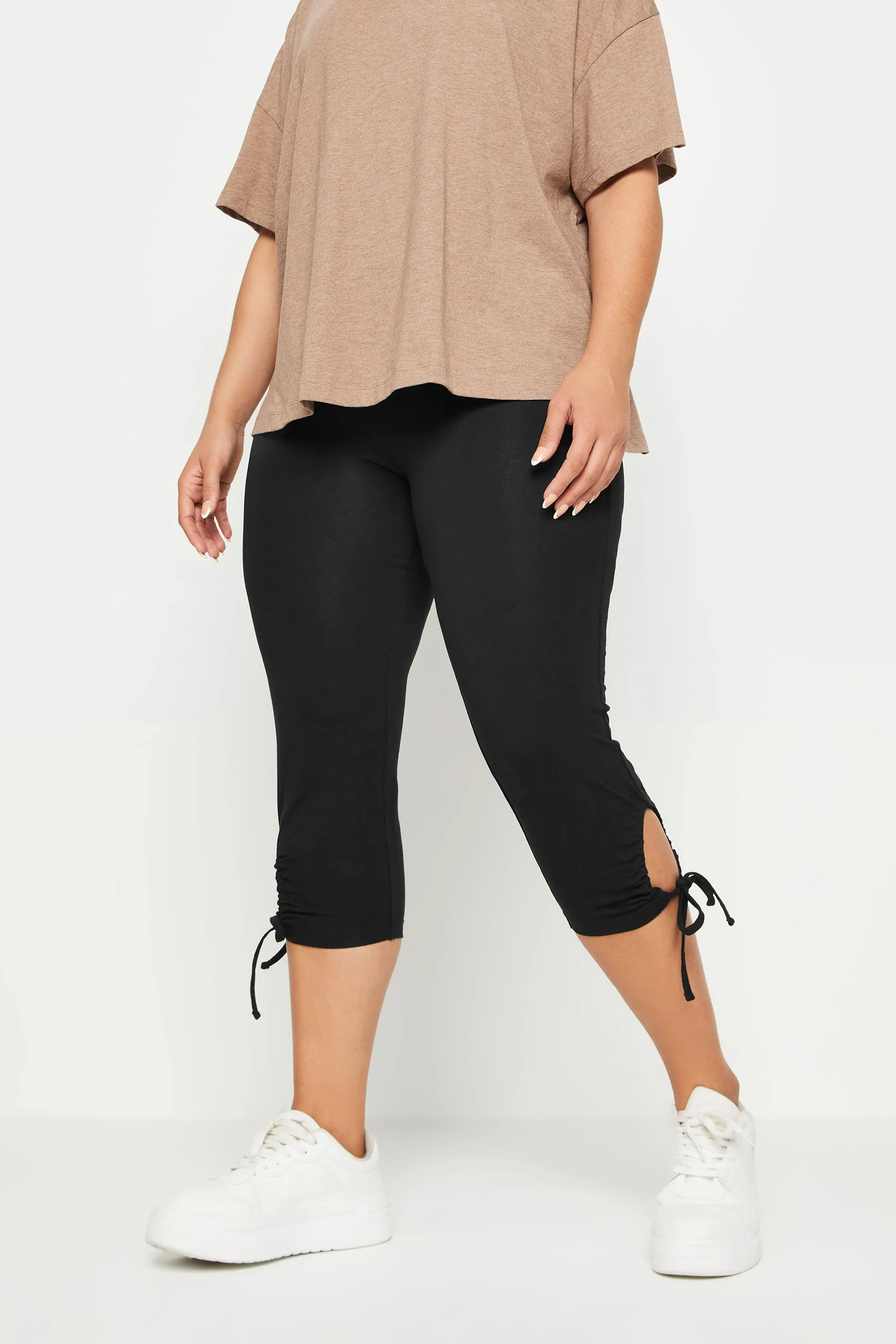 YOURS Curve Black Tie Hem Cropped Leggings