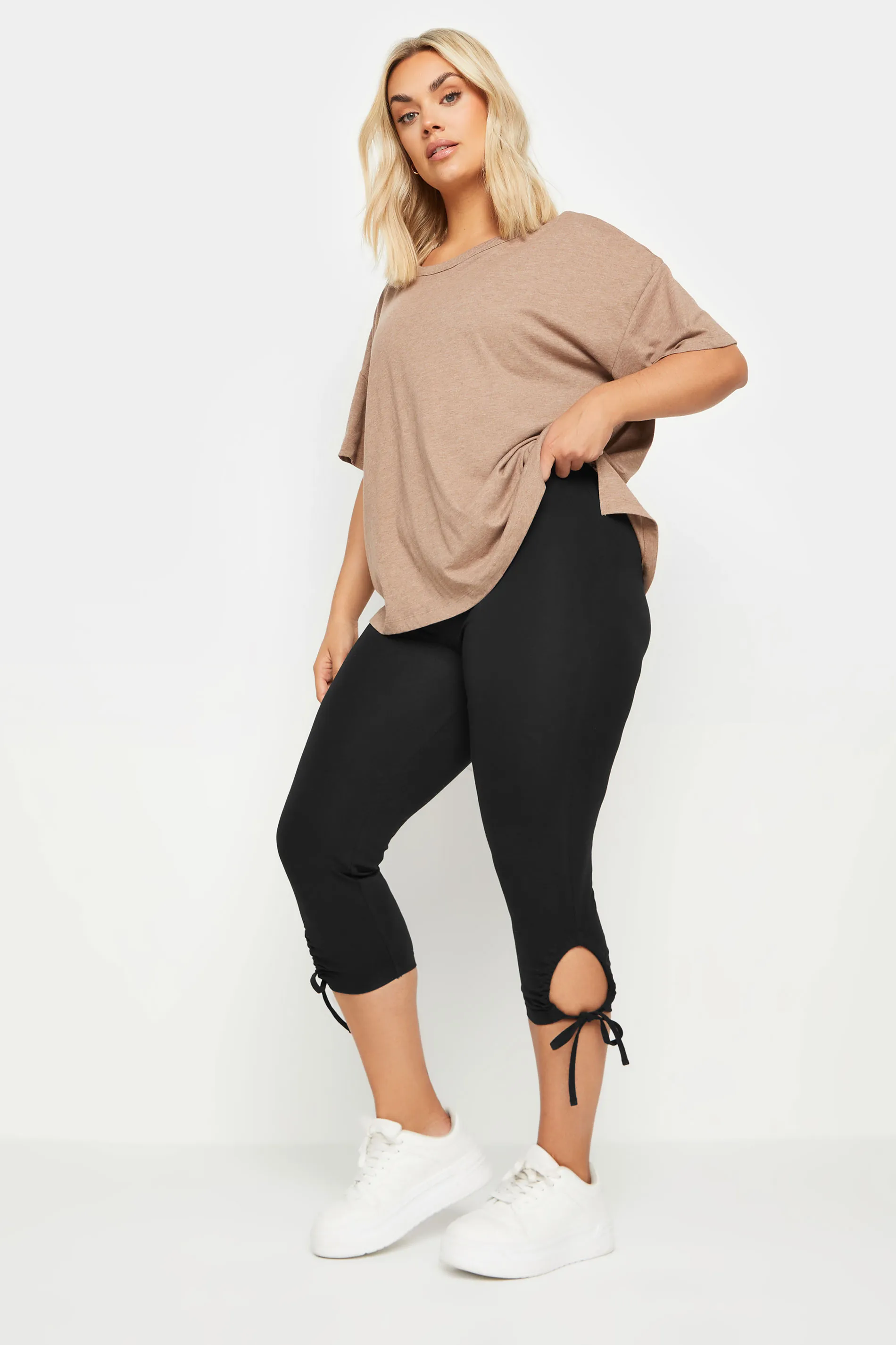 YOURS Curve Black Tie Hem Cropped Leggings