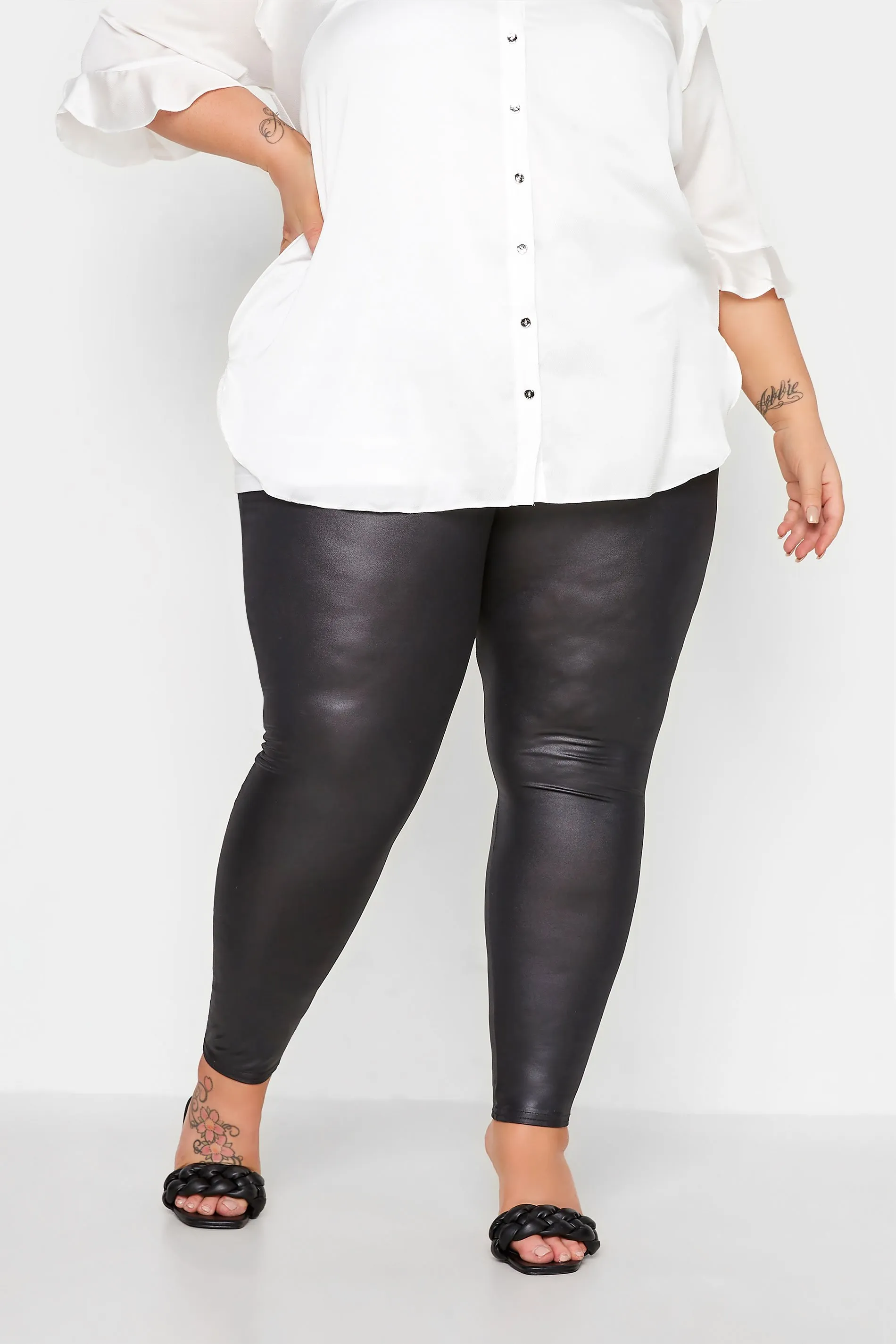 YOURS Curve Black Wet Look Stretch Leggings