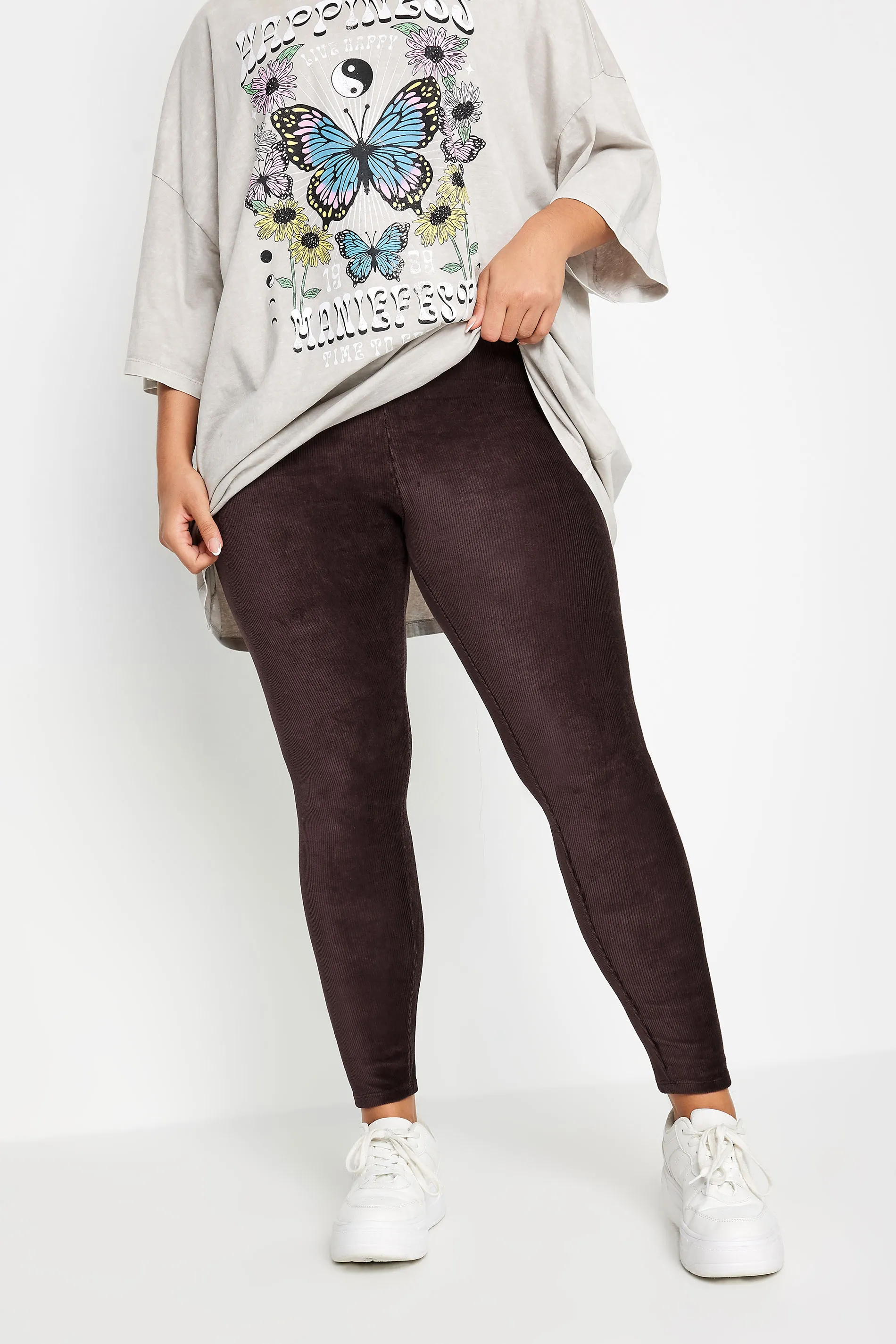 YOURS Curve Chocolate Brown Cord Stretch Leggings