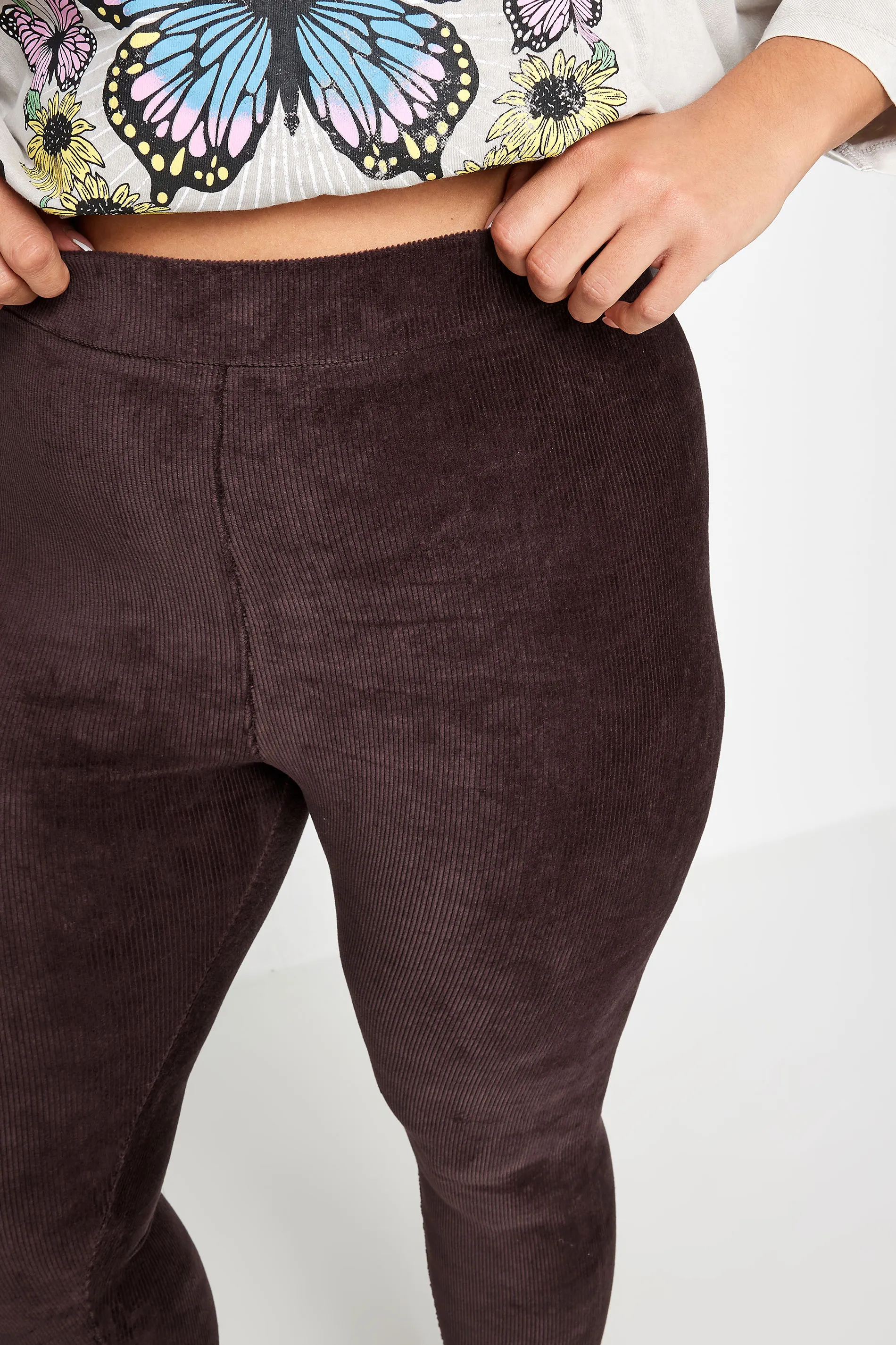 YOURS Curve Chocolate Brown Cord Stretch Leggings