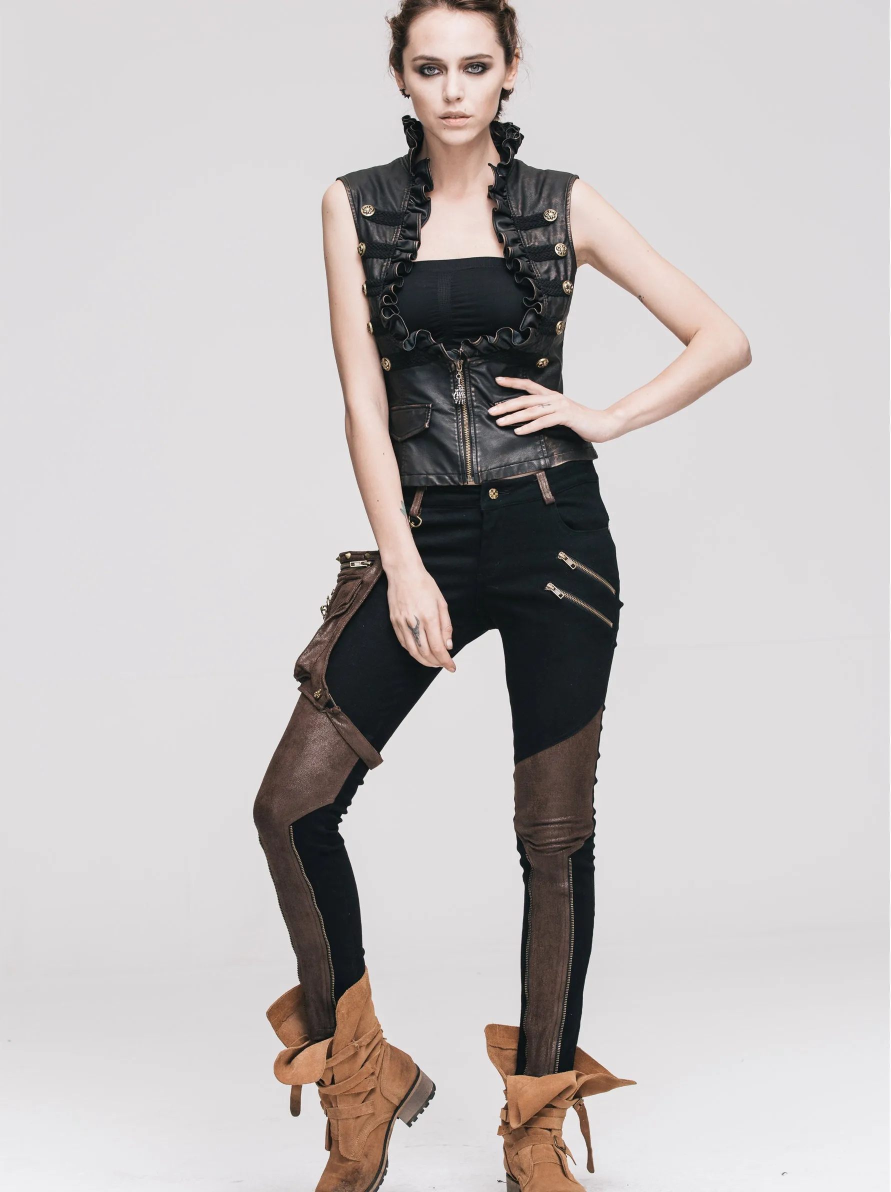 Zipped Steampunk Skinny Pants